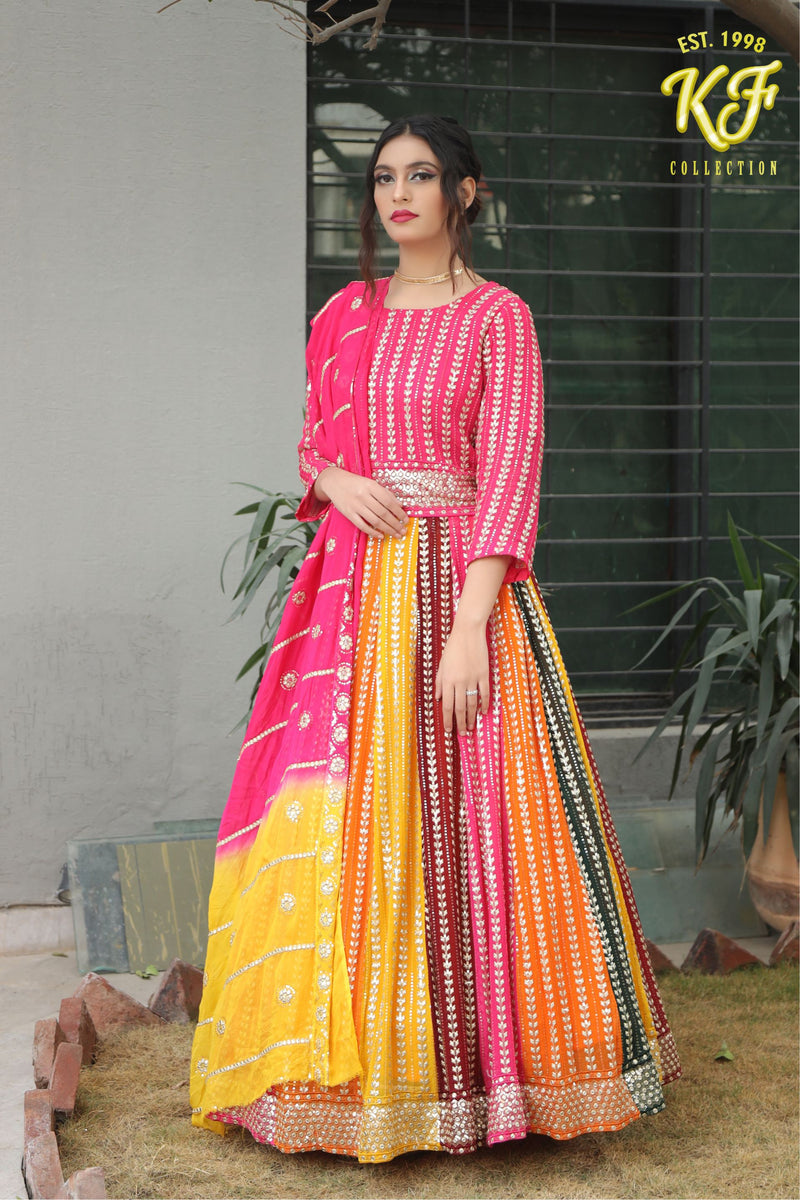 Elegance  Chiffon Foil Work Lehenga Kurti