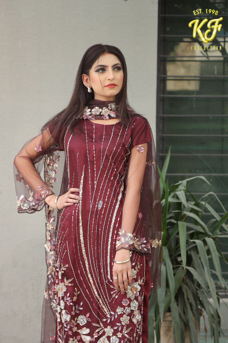 3 piece Royal Maroon Crystal Ensemble