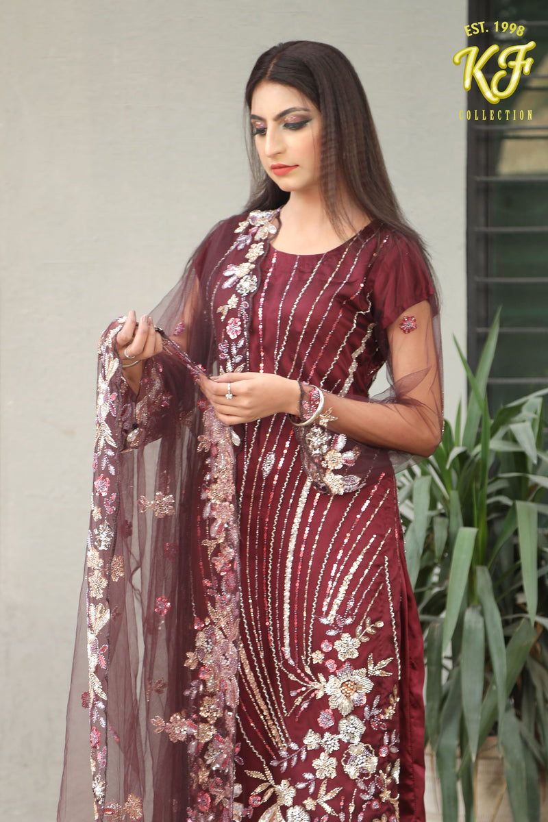 3 piece Royal Maroon Crystal Ensemble