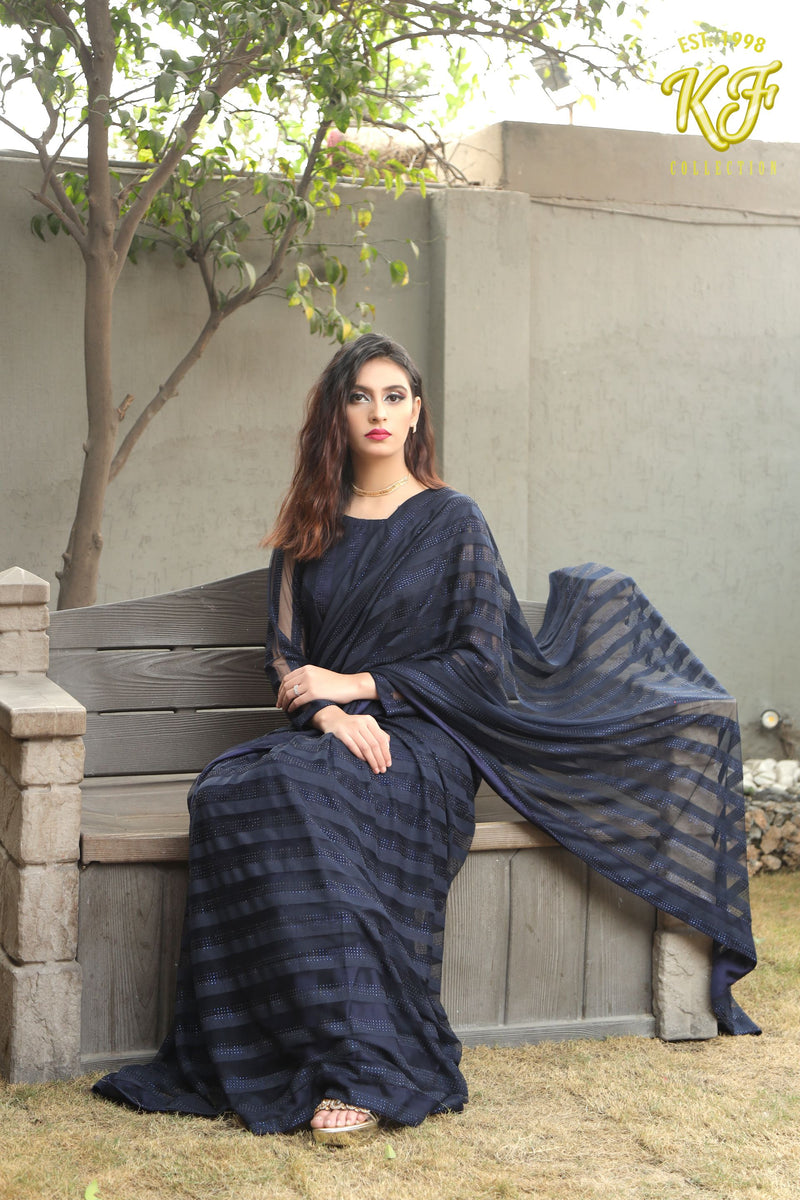 Midnight Elegance Net Saree