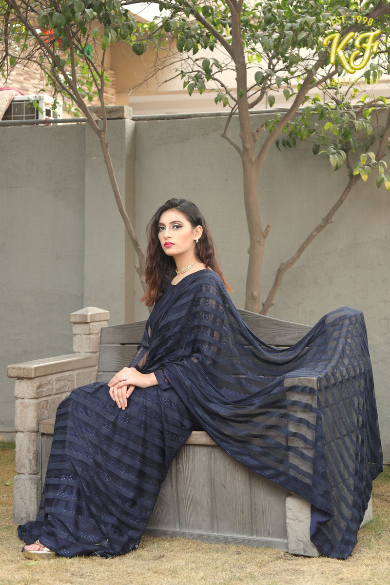 Midnight Elegance Net Saree