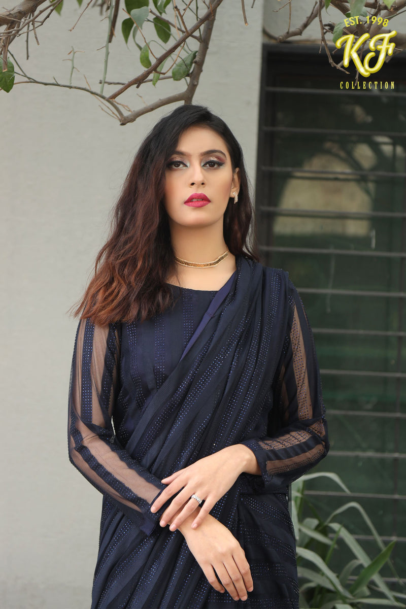 Midnight Elegance Net Saree