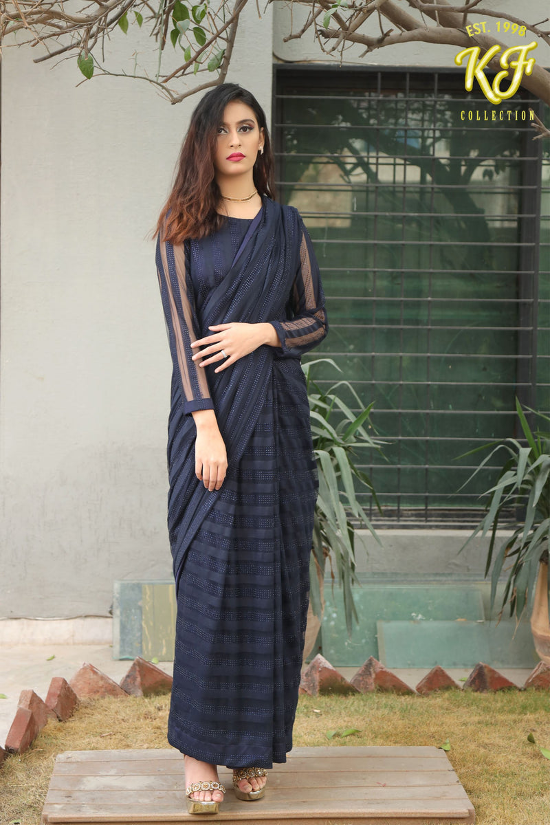 Midnight Elegance Net Saree