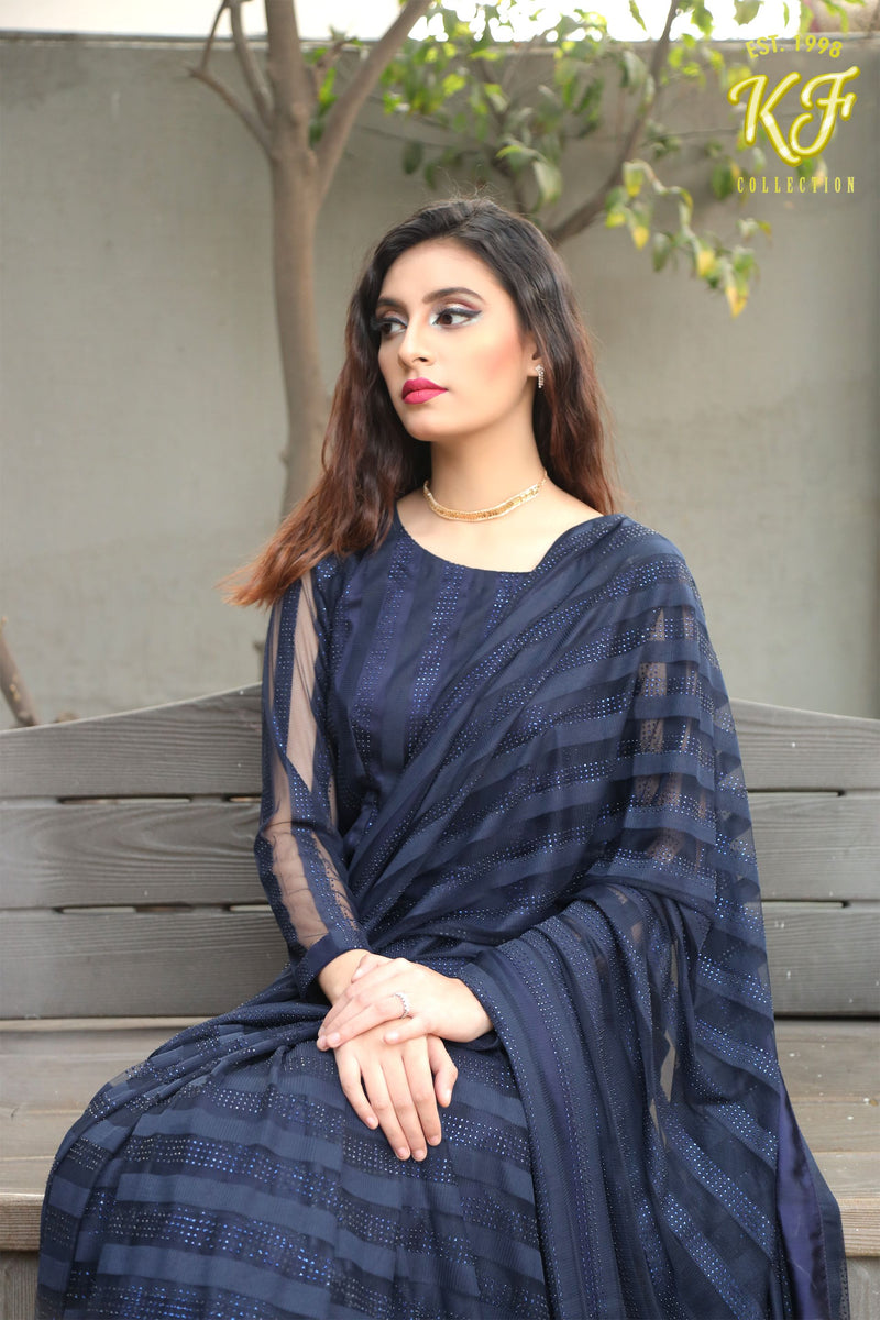 Midnight Elegance Net Saree