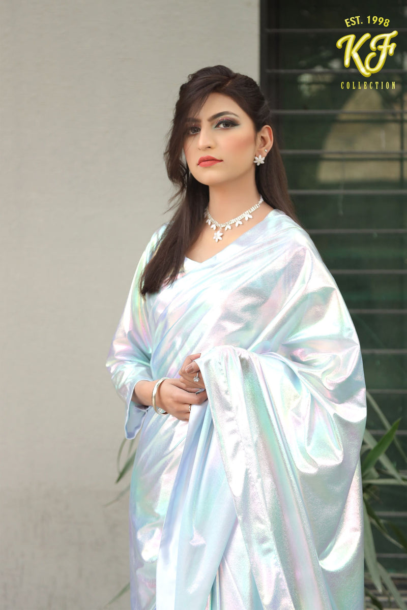 Iridescent Rainbow Silk Saree