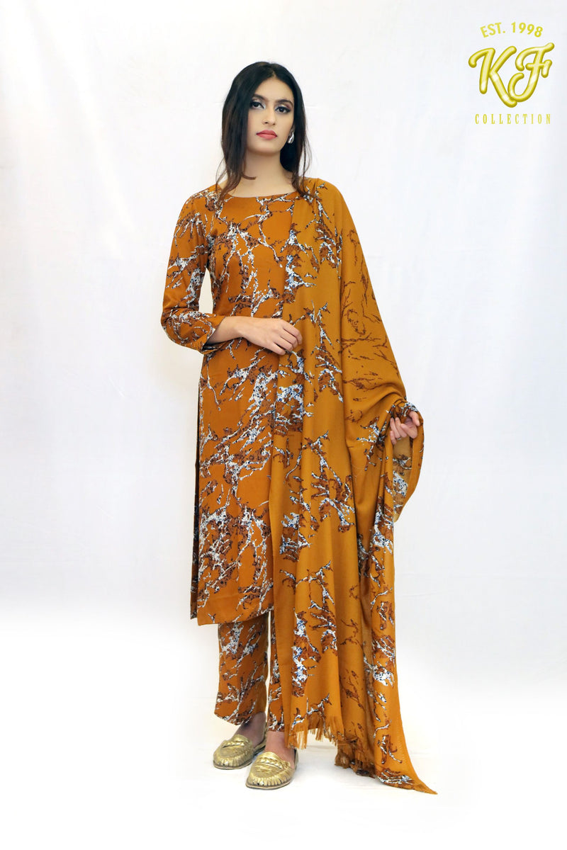 Mustard Printed 3-Piece imported Marina Suit