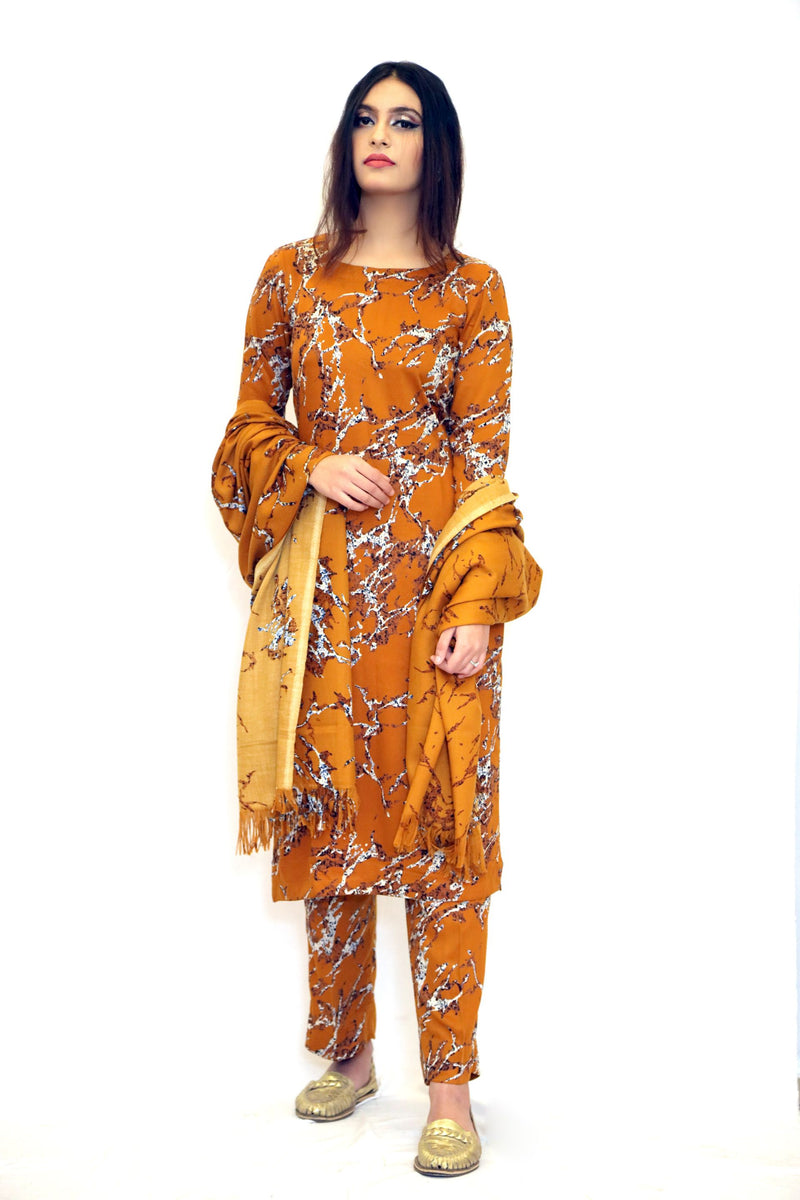 Mustard Printed 3-Piece imported Marina Suit